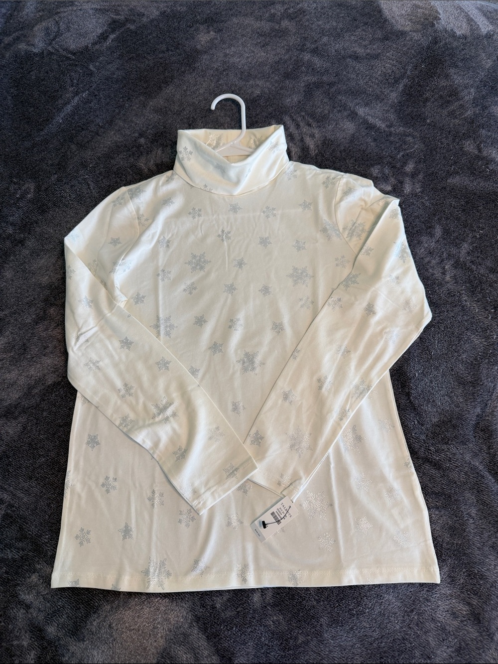 Talbots Cream Turtleneck with Silver Snowflake Accents